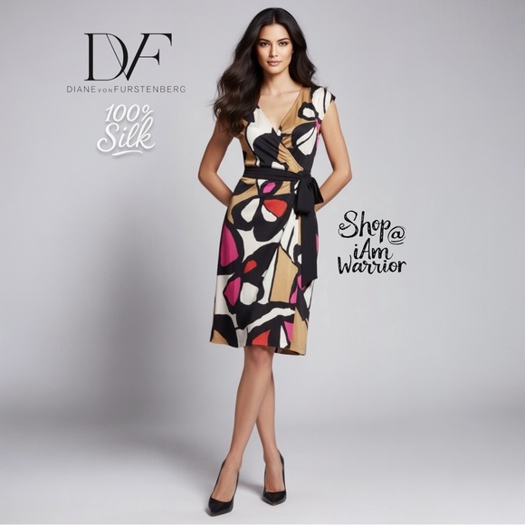 Diane Von Furstenberg abstract print silk jersey wrap dress  *Shop@iamwarrior - Picture 1 of 7